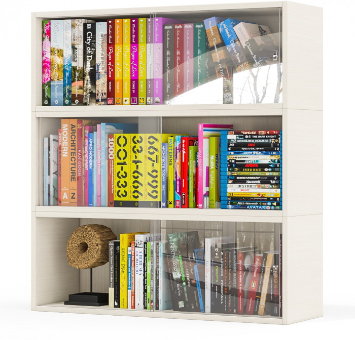 Три полки книжных С-МД-КН01, цвет дуб, ШхГхВ размер каждой полки в отдельности: 83х25х30 см., стеклянные дверцы