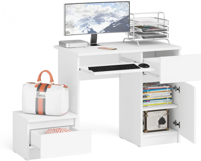Мори компьютерный стол МС-1 правый + Тумба ТМП400.1, белый