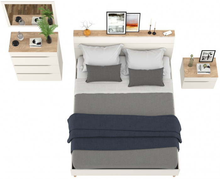 Муссон Кровать 11.41 + ортопед + Тумба 16.03 + Комод 13.97 + Зеркало СВК, цвет белый/дуб эндгрейн элегантный, сп. м. 1600х2000 мм., б/м