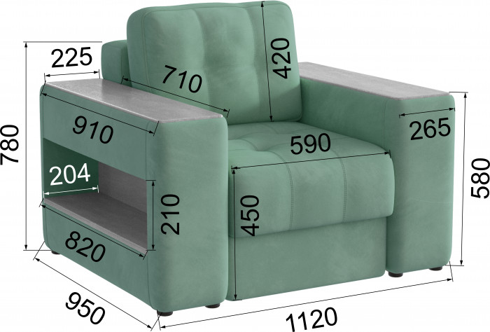 Кресло Доро, Мятный/Холст белый МДФ