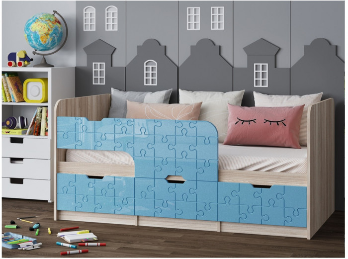 Детская кровать Юниор-9, 80х180 (Латте глянец, Ясень шимо светлый)