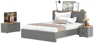 Остин 11.53 Кровать + ортопед + 16.152 Тумба прикроватная + 13.257 Тумба, серый графит/дуб крафт золотой