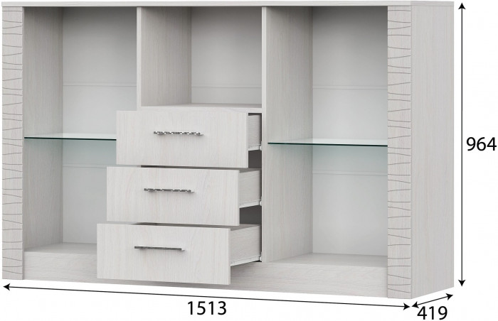 Гамма 20 Комод - витрина Серия №4 Ясень анкор  светлый / Сандал светлый