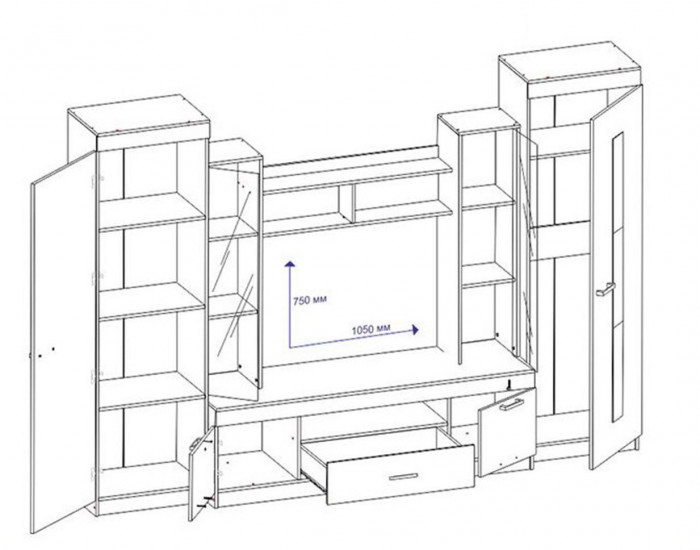 Рио 25 стенка ТВА Ясень Шимо Темный / Светлый
