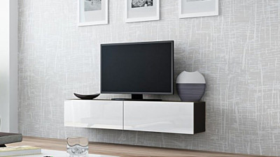 ТВ-тумба Виго малая МДФ Белый DM635-6 / Черный 0190 140*42*30 см, Белый, Черный   Фиеста