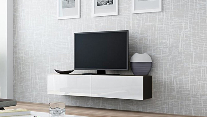 ТВ-тумба Виго малая МДФ Белый DM635-6 / Черный 0190 140*42*30 см, Белый, Черный   Фиеста
