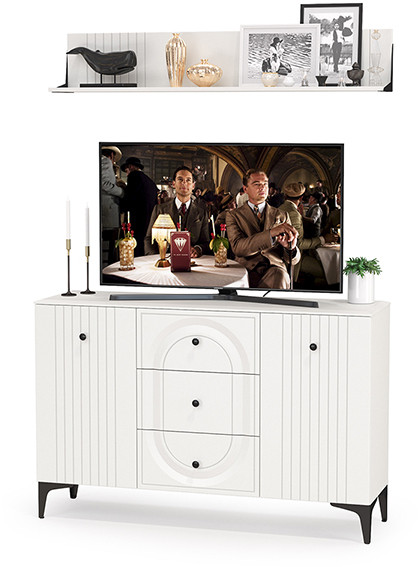 Валенсия Гостиная № 088, цвет ЛДСП белый шагрень/МДФ белый шагрень, ШхГхВ 133,2х38,4х205 см.