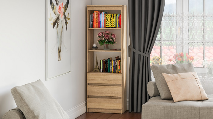 Мори Стеллаж МСТ600.3, цвет дуб сонома, ШхГхВ 60,4х35,4х179,6 см.