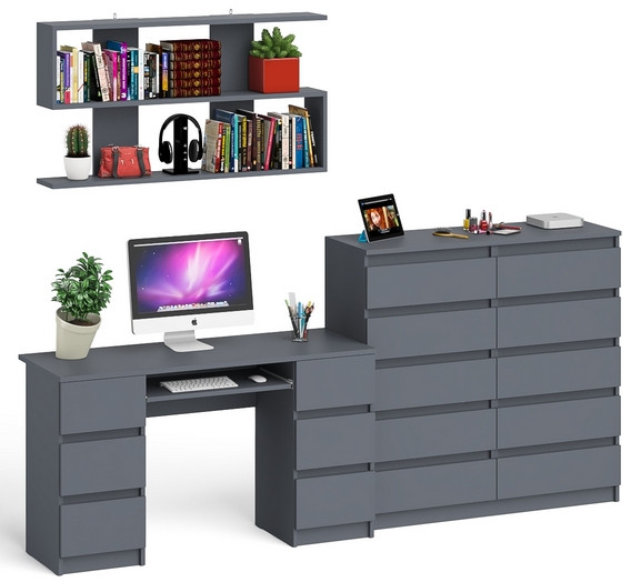 Мори компьютерный стол МС-2 + Комод МК1200.10 + Полка 1200, графит