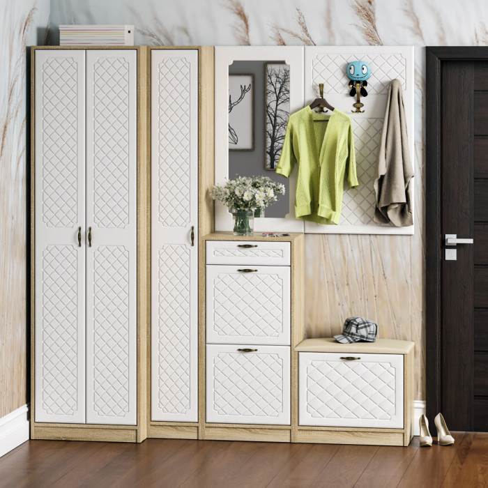 Прихожая П-6 Вешалка, МДФ белое дерево фрезеровка ромб