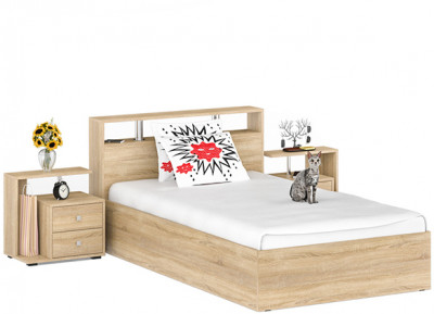 Камелия Кровать 1200 + две тумбы, дуб сонома