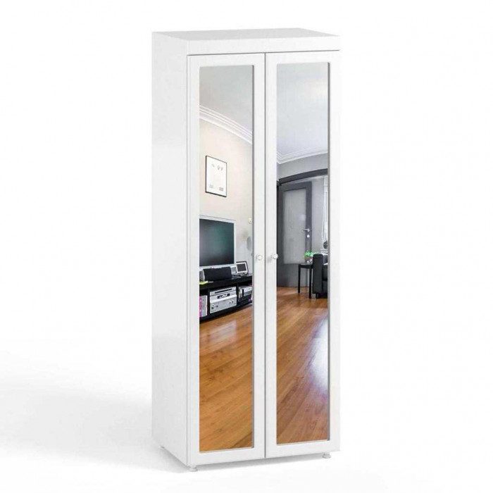 Шкаф 2-х дверный с зеркалами (гл.410) Монако МН-43 белое дерево