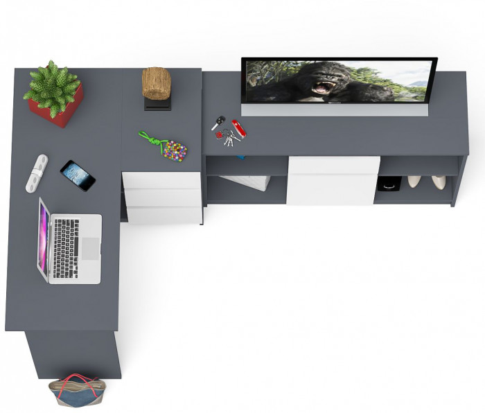 Мори компьютерный стол МС-16 правый + Тумба МТВ1204.1, графит/белый