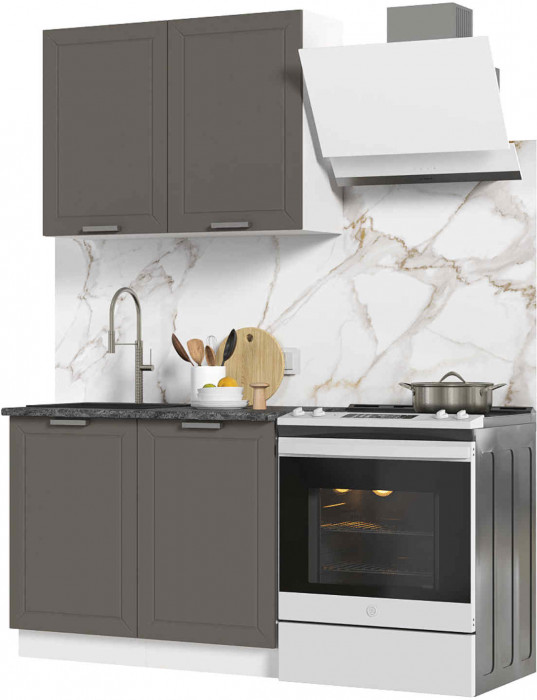 Кухня Альфа 1 м холст вулкан (корпус белый, столешница кастилло темный)