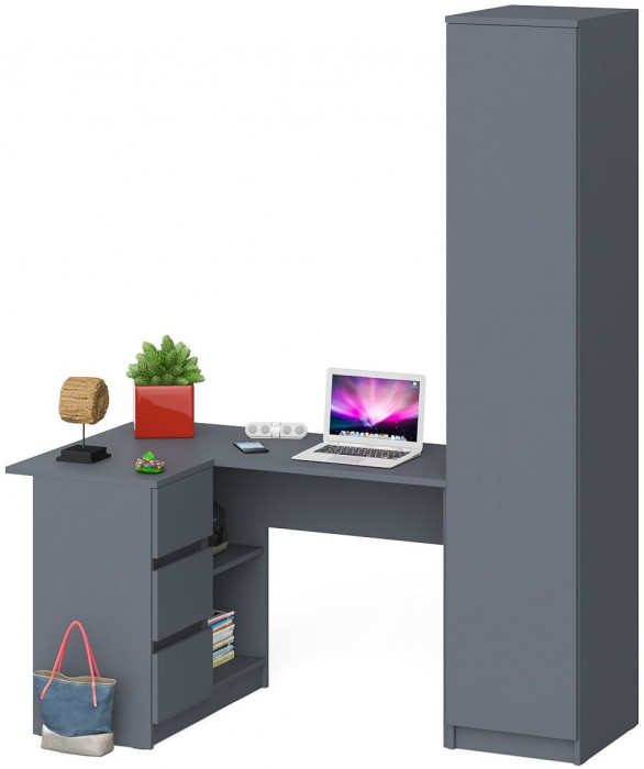 Мори Стол компьютерный МС-16 левый + Пенал МШ400.1, цвет графит, ШхГхВ 164,8х84,9х209,6 см., выдвижные ящики слева, НЕ универсальная сборка