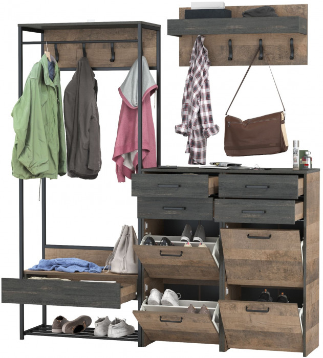 Трувор Прихожая 222, цвет дуб гранж песочный/интра, ШхГхВ 180х37х194,2 см., универсальная сборка