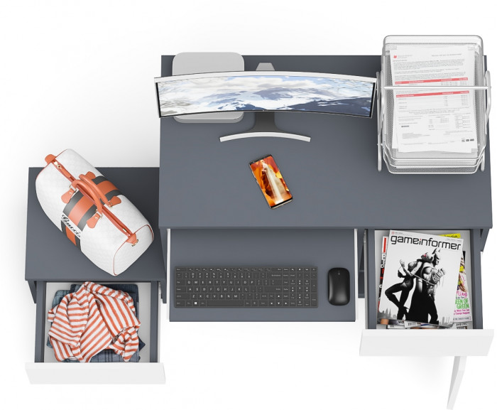 Мори компьютерный стол МС-1 правый + Тумба ТМП400.1, графит/белый