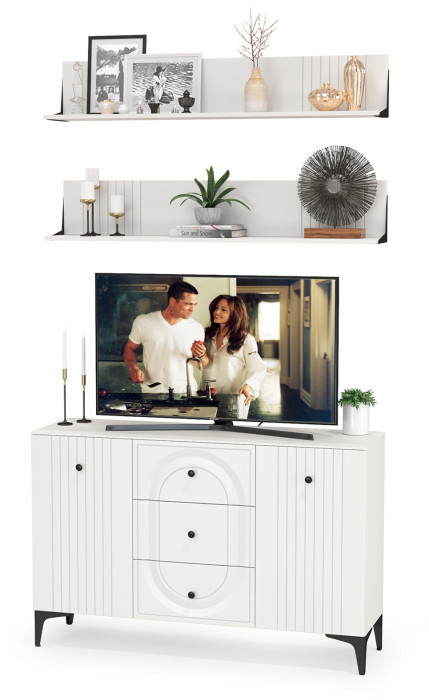 Валенсия Гостиная № 089, цвет ЛДСП белый шагрень/МДФ белый шагрень, ШхГхВ 133,2х38,4х225 см.