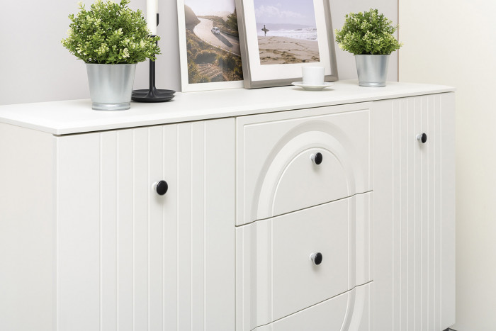 Валенсия Гостиная № 089, цвет ЛДСП белый шагрень/МДФ белый шагрень, ШхГхВ 133,2х38,4х225 см.