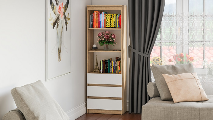 Мори Стеллаж МСТ600.3, цвет дуб сонома/белый, ШхГхВ 60,4х35,4х179,6 см.