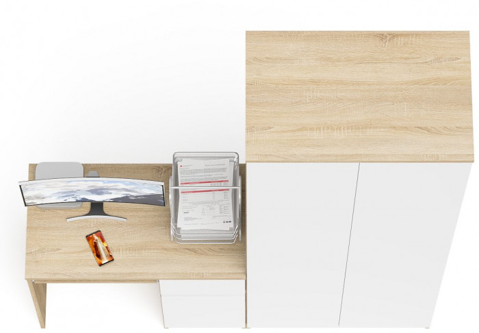 Мори Стол компьютерный МС-1 правый + Шкаф МШ800.1, цвет дуб сонома/белый, ШхГхВ 170,4х50,4х209,6 см., выдвижной ящик справа, НЕ универсальная сборка