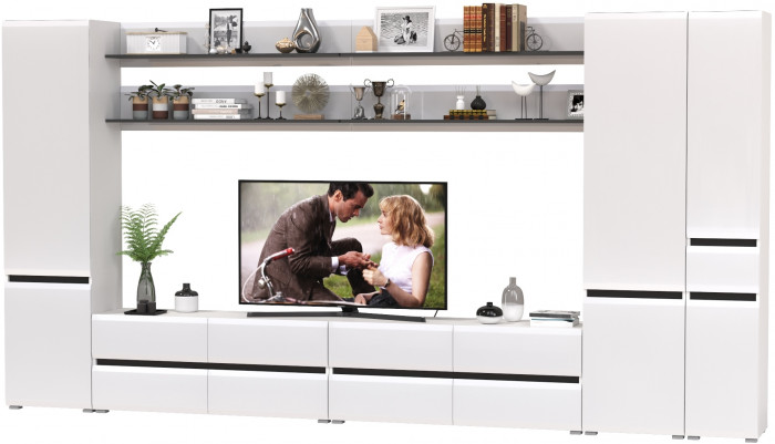 Сидней Комплектация № 117, цвет корпус: белый/чёрный/фасады: МДФ белый глянец, ШхГхВ 394,8х41,3х205,2 см., универсальная сборка