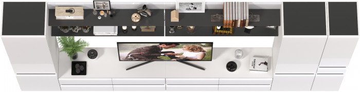 Сидней Комплектация № 117, цвет корпус: белый/чёрный/фасады: МДФ белый глянец, ШхГхВ 394,8х41,3х205,2 см., универсальная сборка