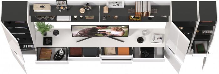 Сидней Комплектация № 117, цвет корпус: белый/чёрный/фасады: МДФ белый глянец, ШхГхВ 394,8х41,3х205,2 см., универсальная сборка