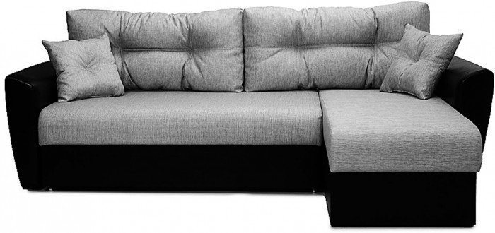 Диван-кровать угловой Амстердам, 150х200, еврокнижка, независимый пружинный блок, рогожка/экокожа, серо-черный