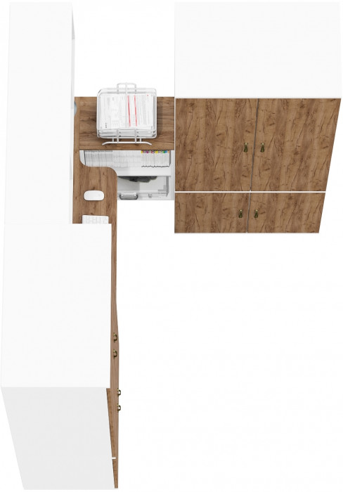 Лидер-8 Стол + Полка + Шкаф МД 19Б + Шкаф МД 19Б, белый шагрень/крафт золото