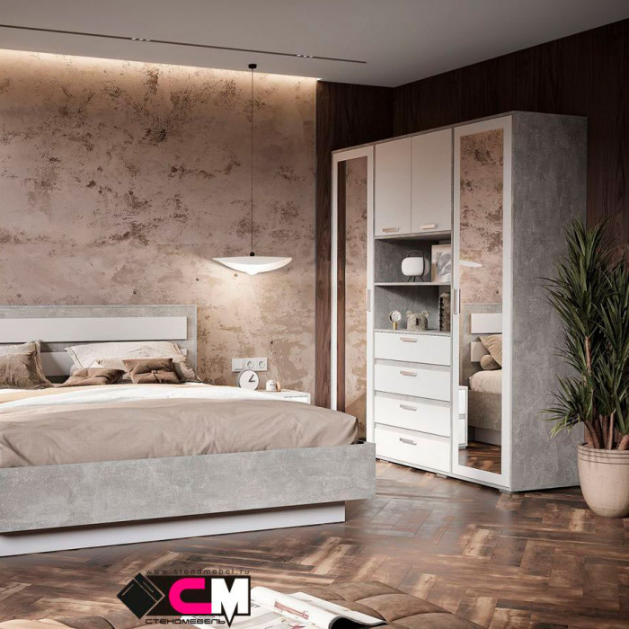 Денвер ШК-02 Шкаф с зеркалом (1800 х2020х504) ателье светлый/белый