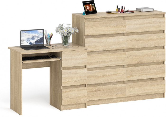 Мори компьютерный стол МС-6 правый + Комод МК1200.10, дуб сонома
