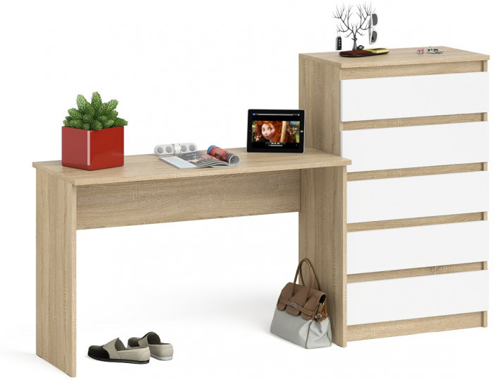 Мори письменный стол МСП1200.1 + Комод МК700.5, дуб сонома/белый