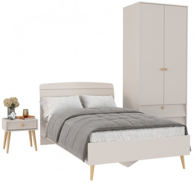 Афина Спальня Кровать 1200 + Шкаф 2-х дверный + Тумба, цвет кашемир серый, 123,6х210,2х95,7 + 90,3х56,3х220 + 45х37х45 см., 1200х2000, б/м, осн. есть