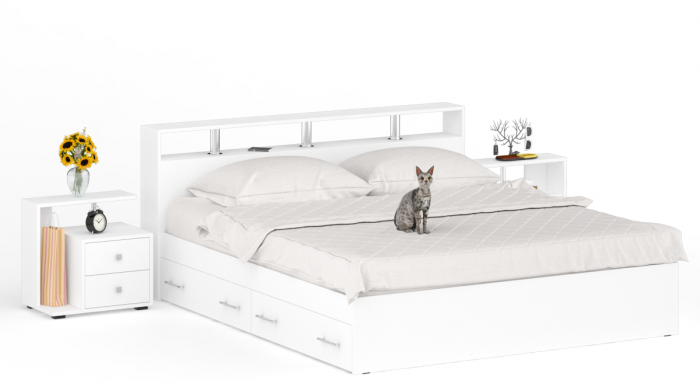 Камелия Кровать с ящиками 1800 + две тумбы, белый