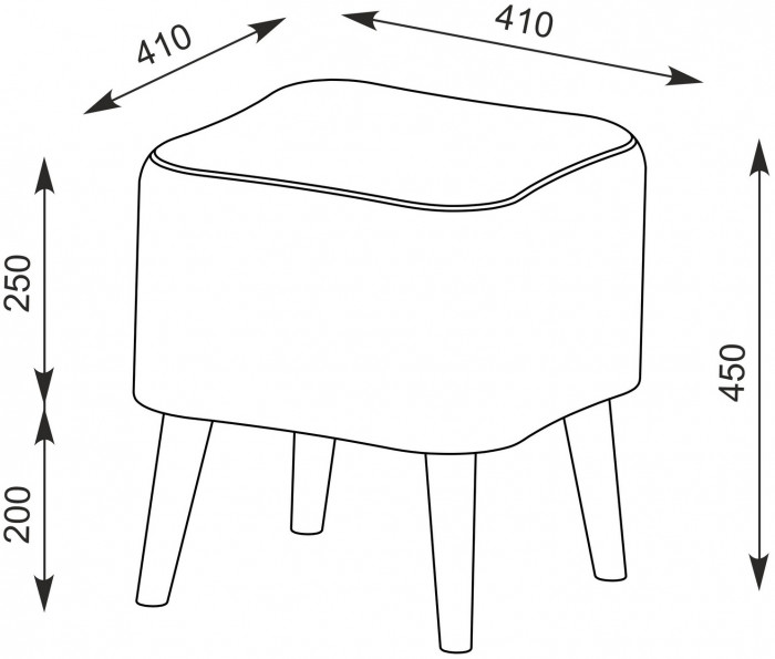 Банкетка 6-5133ТКВсерый Куби, цвет ткань серая, ШхГхВ 41х41х45 см.(квадратная банкетка на четырёх ножках), цвет ножек: иней