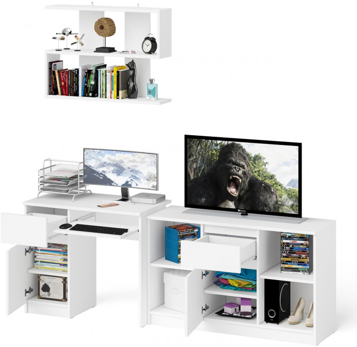 Мори компьютерный стол МС-1 левый + Тумба МТВ1204.1 + Полка 900, белый