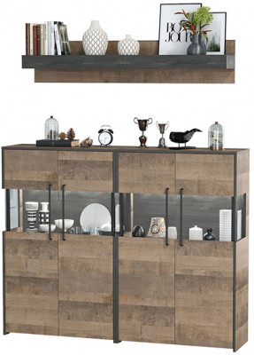 Трувор Гостиная 002, цвет дуб гранж песочный/интра, ШхГхВ 171,6х37х195 см., есть светодиодная подсветка