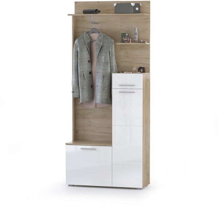 Лайн Прихожая № 05, цвет дуб крафт серый/фасады МДФ белый глянец, ШхГхВ 179,8х35,1х210 см., НЕ универсальная сборка