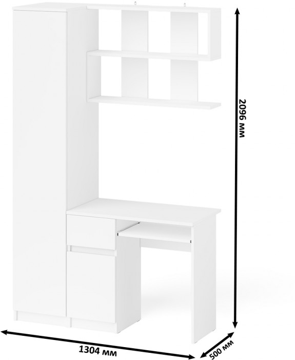 Мори Стол компьютерный МС-1 левый + Пенал МШ400.1 + Полка 900, цвет белый, ШхГхВ 130,4х50,4х209,6 см., НЕ универсальная сборка