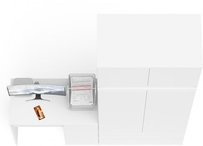 Мори Стол компьютерный МС-1 правый + Шкаф МШ900.1 + Антресоль МА900.1, цвет белый, ШхГхВ 180,4х50,4х234,2 см., выдвижной ящик справа, НЕ универс. сб.