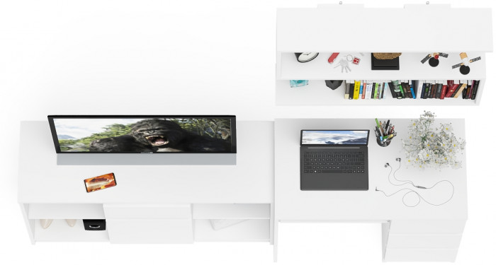 Мори Стол компьютерный МС-6 правый + Тумба МТВ1204.1 + Полка 900, цвет белый, ШхГхВ 210,4х50х209,6 см., НЕ универсальная сборка