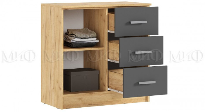Бася Комод 3 ящика 1 дверь (Дуб крафт/ Графит)