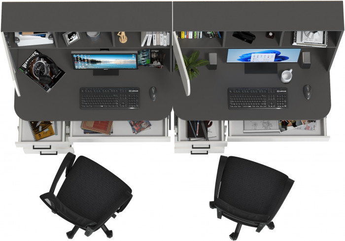 Два стола рабочих 6-0606 Сигма + два кресла 103 чёрных, цвет графит/белый, ШхГхВ 241х60,5х166 см., НЕ универсальная сборка