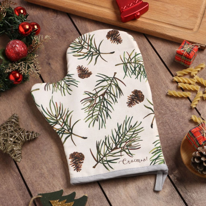 Варежка-прихватка "Christmas tree" ватин 250г/м2 (20*28) Белый