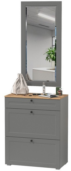 Остин 16.121 Тумба для обуви + 17.03 Зеркало, серый графит/дуб крафт золотой