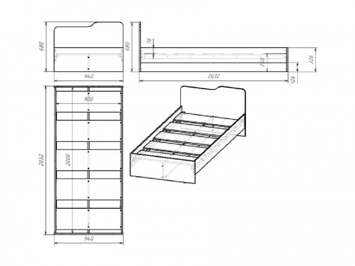 RICH Кровать КР-003, Дуб крафт золотой/Мята-Сумеречный голубой, склад