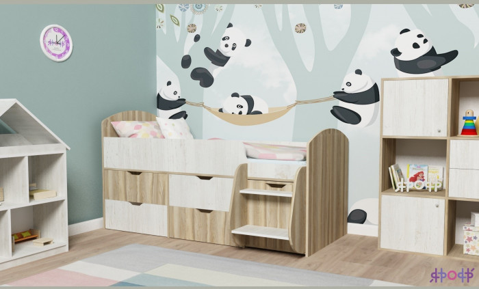 Кровать-чердак Малыш 7 (Дуб молочный/Дуб молочный)