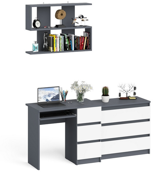 Мори Стол компьютерный МС-6 правый + Комод МК800.1 + Полка 900, цвет графит/белый, ШхГхВ 170,4х50х209,6 см., НЕ универсальная сборка