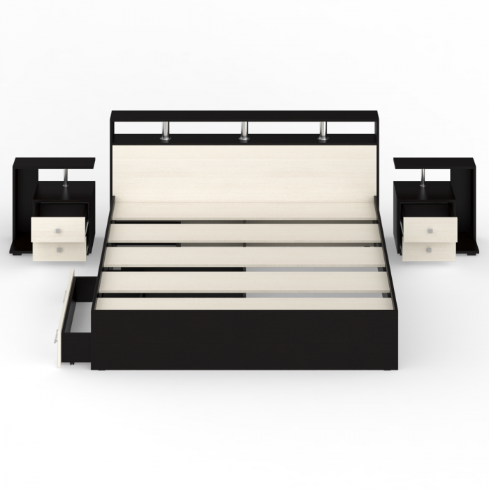 Камелия Кровать с ящиками 1800 + две тумбы, венге/дуб лоредо